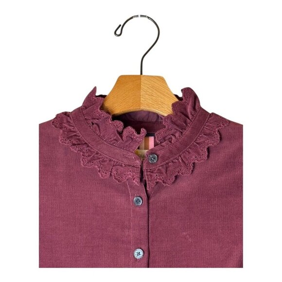 Boden Shirt Women 6 Burgundy Lace Neck Corduroy Button‎ Down NWT Preppy Career - Picture 3 of 10